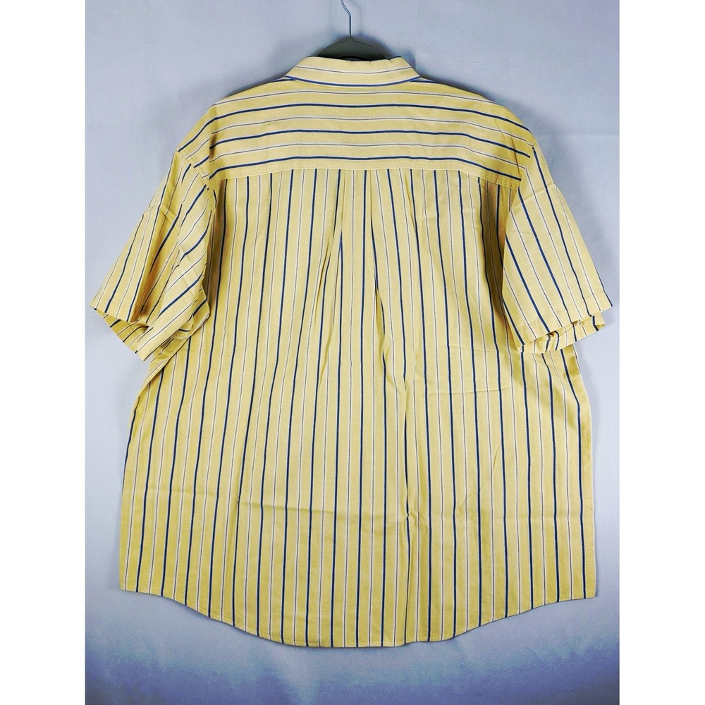 LL Bean Mens XL Short Sleeve Button Down 100% Cotton Yellow Blue Striped Shirt
